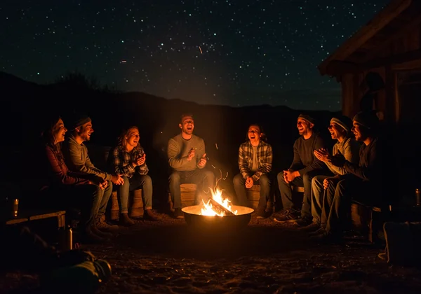 People playing charades happily in an outdoor setting.