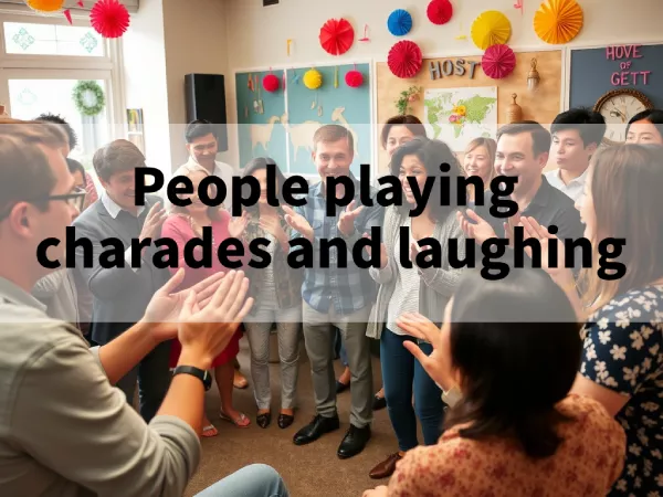 People playing charades and laughing