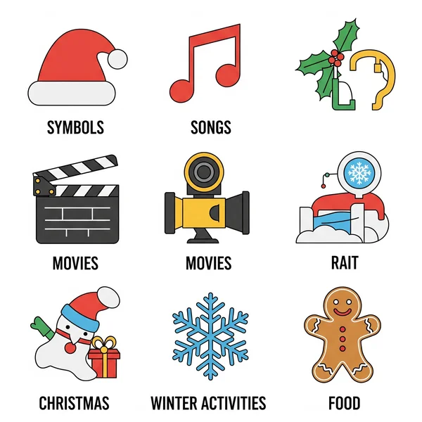 Festive Christmas charades category icons collage