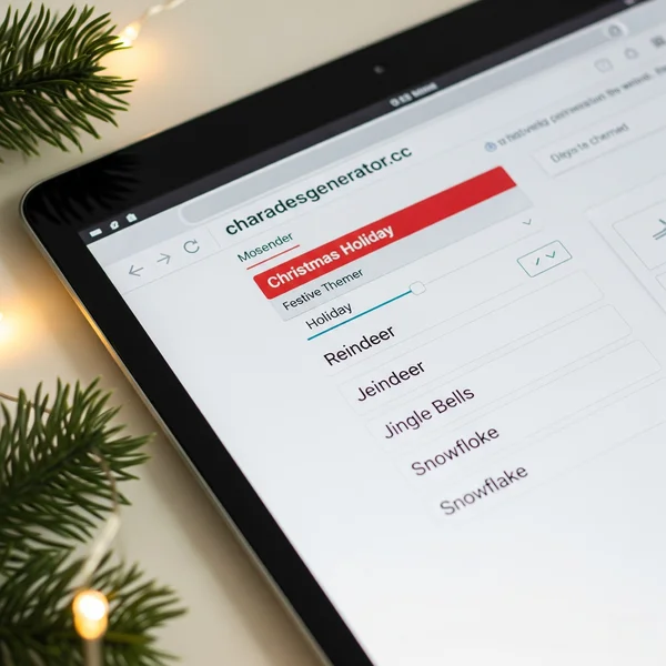 Charades generator interface for Christmas word ideas