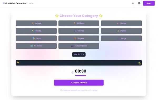Capture d'écran d'une interface de générateur de mots de charades en ligne.
