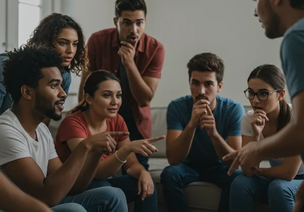 Group guessing charades, narrowing possibilities methodically