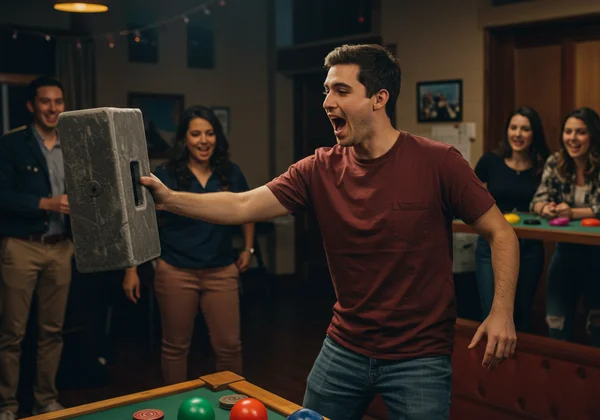 Actor using imaginary props and space during charades game
