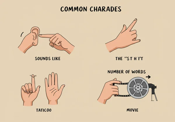 Common hand signals and gestures used in charades.