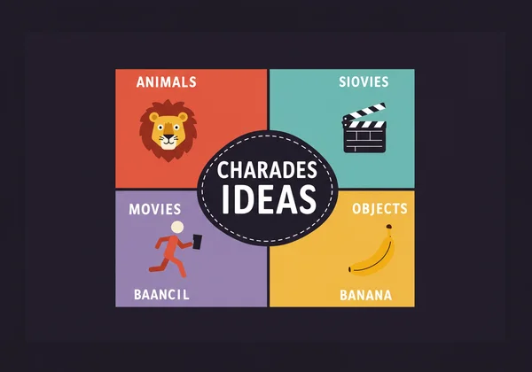 Icons for charades ideas like animals, movies, actions.