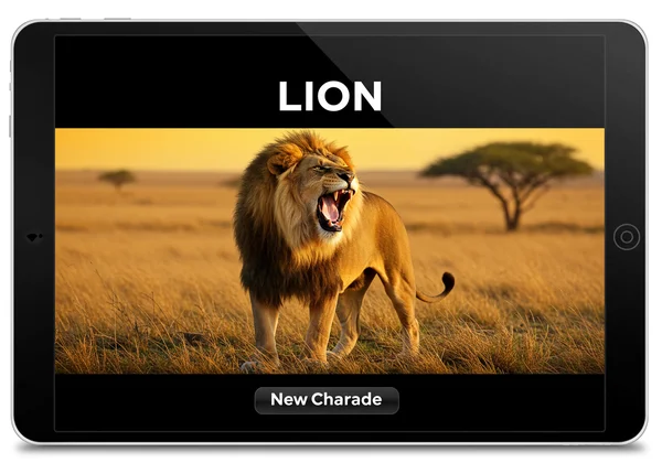 Pantalla mostrando una imagen de león como pista de charada